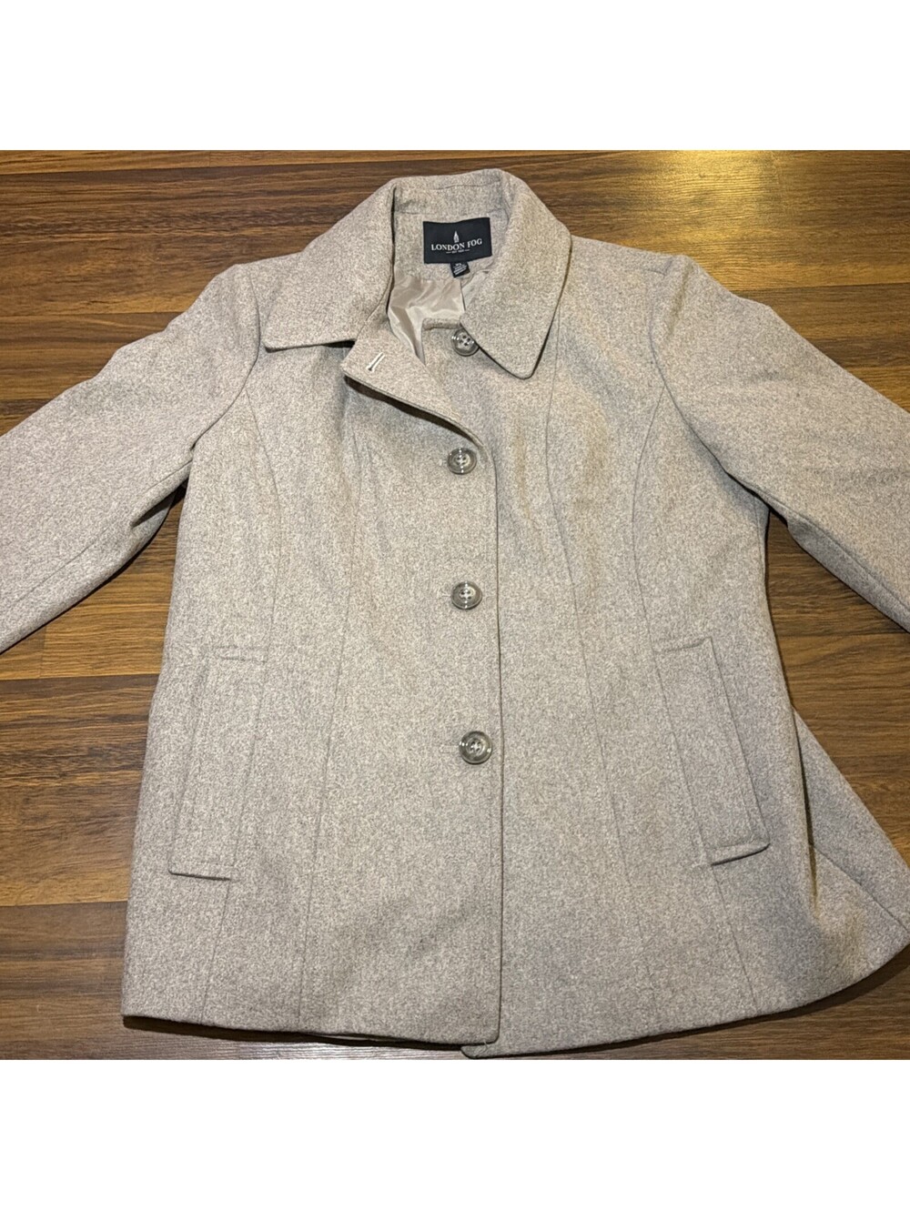 London Fog Beige Pea Coat Womens Petite XL PL Wool Blend Jacket